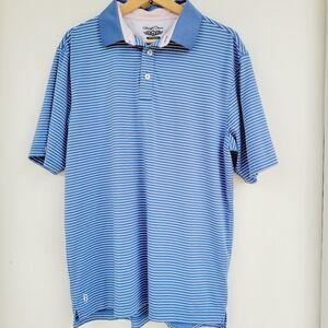 Straight Down Mens Polo Golf Athletic Shirt Blue Stripes Size Large